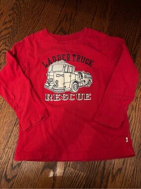 GAP Red Long-Sleeve Tee with Rescue Ladder Truck Graphic